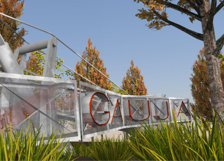 Interlocking Steel Trusses and Environmental Mesh Create a Seamless River Crossing Experience  