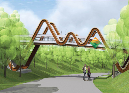 Curved Wood and Steel Footbridge Fostering Connection in Latvia's Natural Landscape