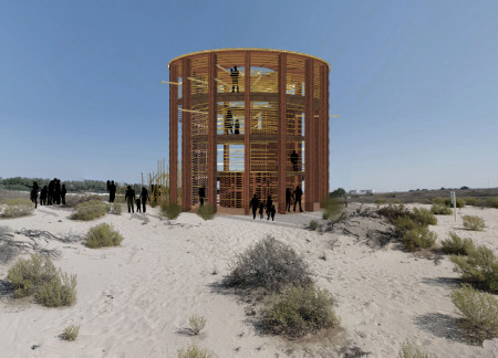 Corten Steel and Earth Brick Structure Designed for Ecological Observation in a Desert Landscape  
