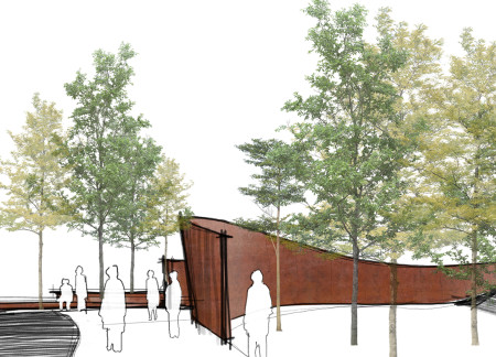 Weathered Corten Steel Harmoniously Blending With Natural Wood in Ecological Pathway Design  