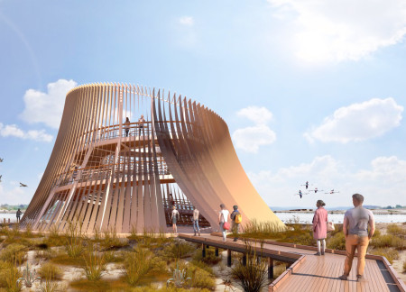 Sail-Like Facade Crafted From PVC-PES and Galvanized Steel Overlooking Wetland Ecosystem