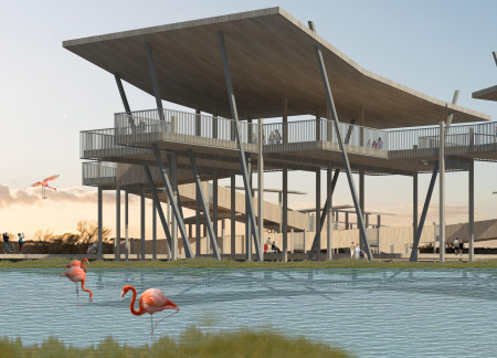 Screw Pile Foundations and Recycled Plastic Embrace in Elevated Wetland Observation Structure