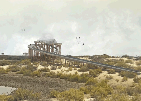Spiral Viewing Tower Crafted From Lightweight Steel and Natural Timber Atop a Flourishing Wetland Landscape  