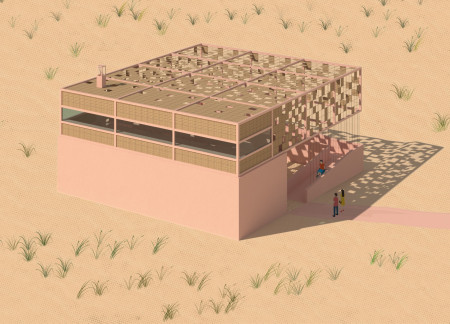 Eco-Friendly Observation Structure Integrating Woven Palm Leaves and Pink Anodized Aluminum in a Sensitive Wetland Environment