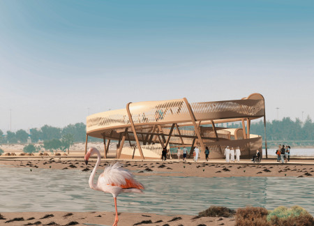 CNC-Cut Steel Patterning and Natural Timber Create Seamless Integration with Wetlands