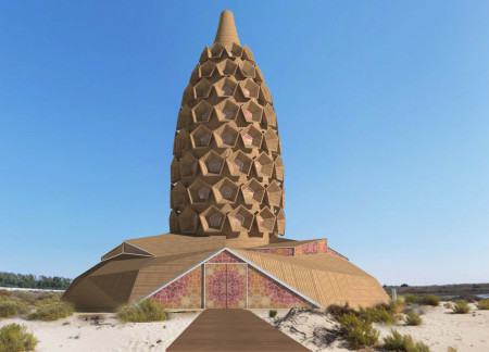 Hexagonal Thermowood Structure Embracing Sustainable Observation in Pristine Wetland Environment