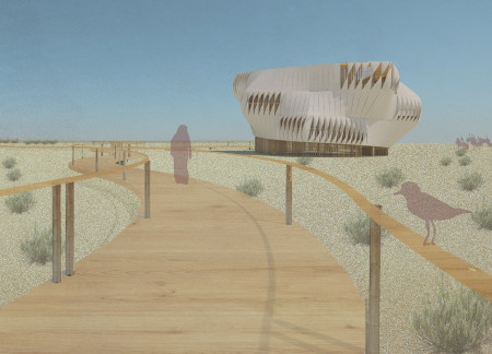 Bamboo Pillars and Textured Concrete Create a Scenic Observation Space in Ecological Wetlands