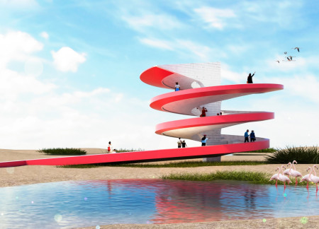 Spiral Structure Embracing Recycled Plastics for Educational Observation in Wetlands