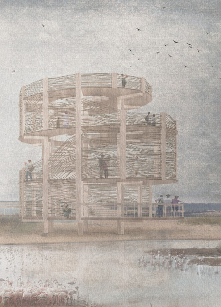 Biophilic Design Enhanced by Rattan Wraps and Natural Wood in a Coastal Observation Structure