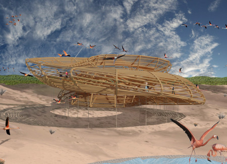 Curvilinear Observation Platform With Cross-Laminated Timber Panels and Charred Wood Shingles