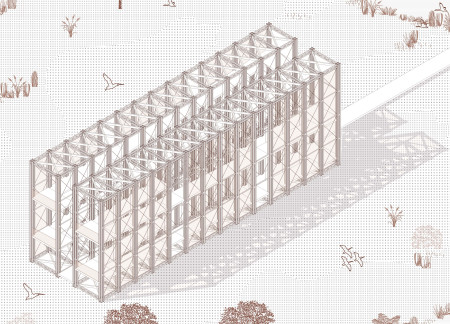 Cantilevered Wire Mesh Observation Tower Embracing Natural Wood Elements for Wildlife Engagement  