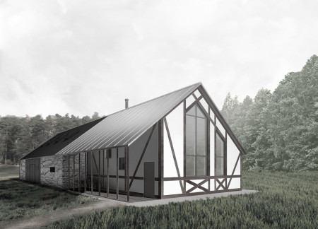 Charred Wooden Shingles and Stone Elements Blend in a Contemporary Farmhouse Retreat