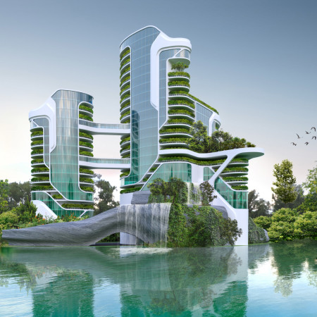 Fluid Glass Facades and Vertical Gardens Define Sustainable Urban Living in Tropical Context