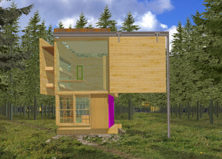 Elevated Spaces Crafted from Cross-Laminated Timber and Charred Shingles in a Natural Retreat  