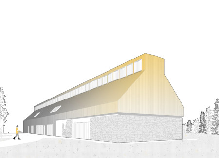 Charred Wooden Shingles and Aluminum Cladding Defining a Sustainable Community Hub  