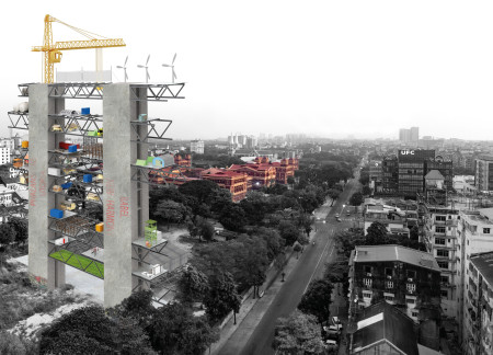 Urban Wind Turbines and Living Walls Define Sustainable Housing Solution in a Vertical Community Hub