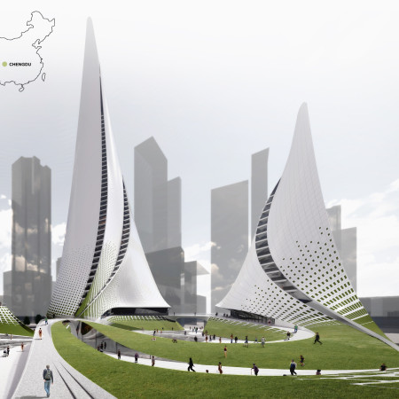 Sustainable Glass Facades Blending Natural Vegetation in a Multi-Use Urban Haven