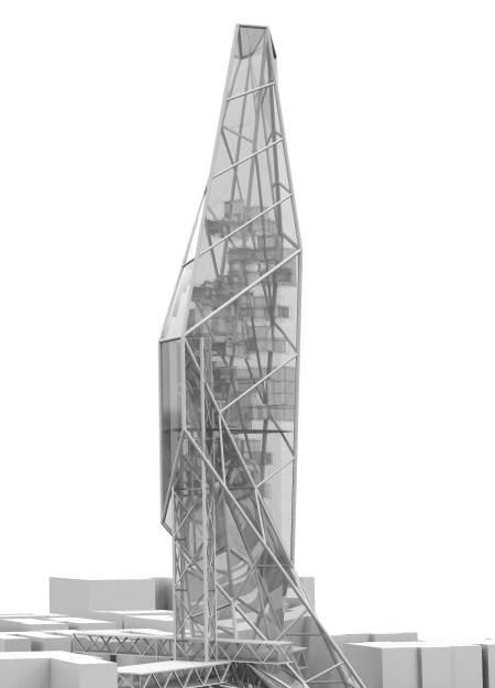 Curved Glass Facade with Steel Frame Encasing Community Art Spaces