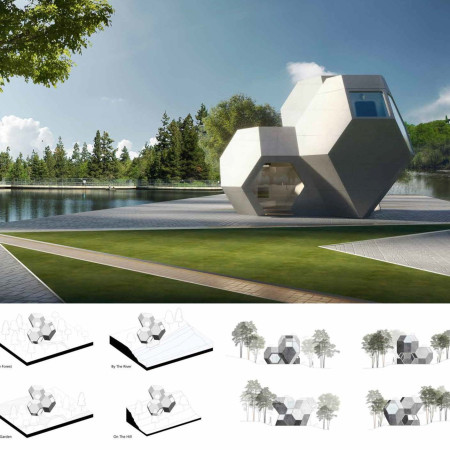 Charred Wooden Shingles and Geometric Forms Enhancing Community Living in Modular Housing  
