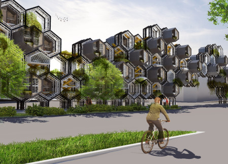 Hexagonal Modules with Rainwater Systems and Green Roofs in Sustainable Urban Living