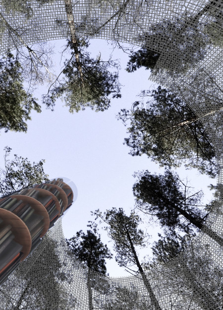 Spiral Structure Crafted from Recycled Steel and Larch in a Multifunctional Community Oasis