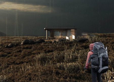 Lava Stone Facade With Expansive Glass Walls Enhancing Visitor Experience In A Volcanic Landscape