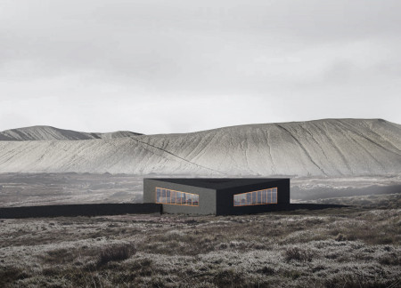 Basalt and Brass Facade Embracing Natural Light in a Triangular Exhibition Space