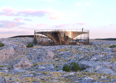 Geothermal-Inspired Visitor Center Featuring Round Design and Glass Facades Built Among Volcanic Landscapes