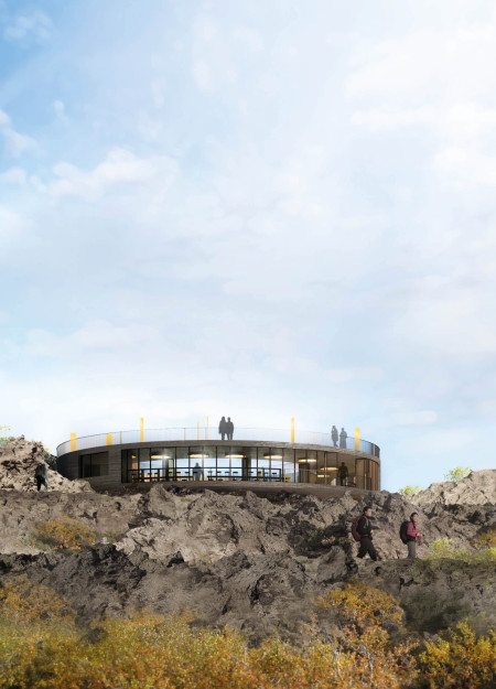 Basalt Stone Facade and Geothermal Energy Integration in a Circular Visitor Hub