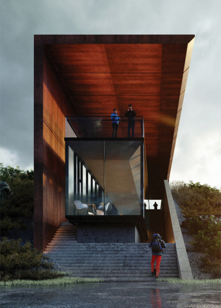 Corten Steel Shelters Blending with Volcanic Landscapes in a Visitor Center Experience