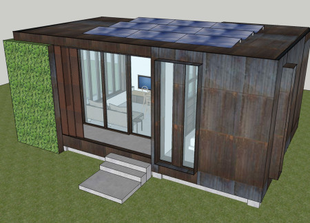 Vertical Greenery and Solar-Powered Microhome Crafted from Lightweight Concrete and Wood