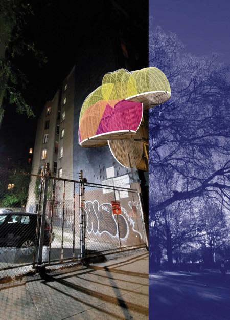 Suspended Micro-Homes with Recycled Materials and Urban Gardening Solutions  