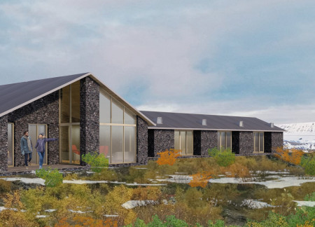Volcanic Rock Structure With Expansive Glazing in a Remote Landscape Retreat