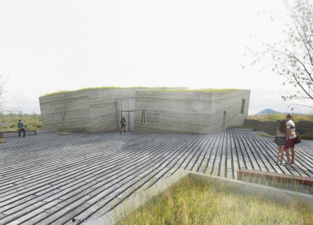 Charred Steel Integration and Green Roof Design in a Volcanic Landscape Educational Facility