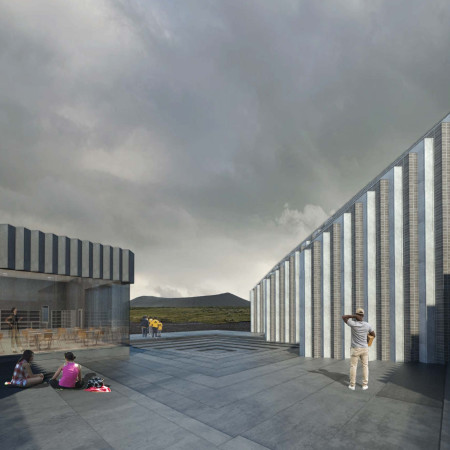 Layered Textures of Concrete and Glass in a Geological Education Facility  