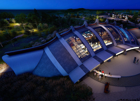 Biomimetic Curvilinear Form Crafted From Reinforced Concrete And Retractable Glass Facades For An Educational Hub