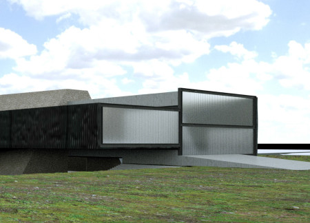 Reflective Surfaces and Charred Shingles Enhance a Community Hub in Volcanic Landscape