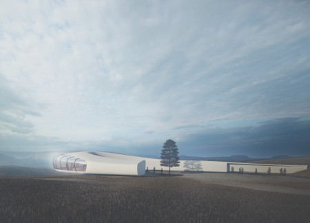 Rammed Earth and Glass Pavilion Embracing Natural Landscapes with Biophilic Design Elements
