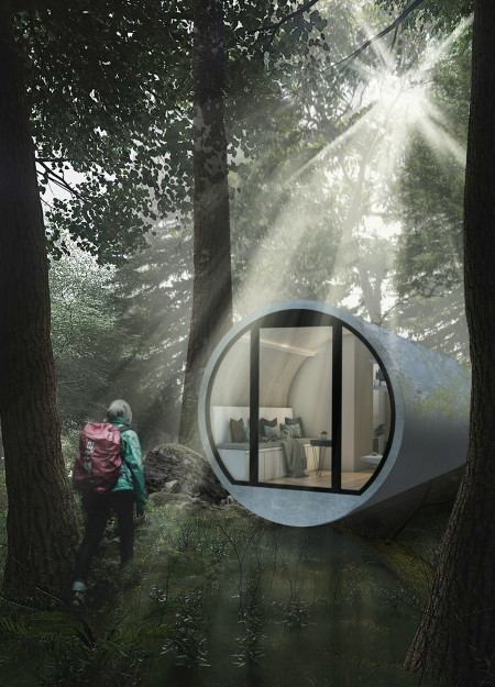 Cylindrical Living Spaces Enhanced by Glass Facades and Sustainable Materials
