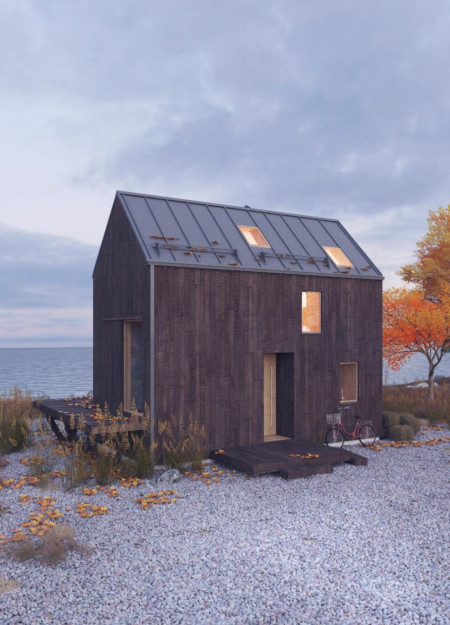 Charred Wooden Shingles and Solar Efficiency in a Minimalist Retreat Design  
