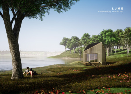 Elevated Living Space Crafted From Glulam Timber With Integrated Solar Panels  