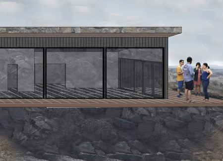 Tourist Information Center Featuring Charred Wood Shingles and Cross-Laminated Timber Panels in a Natural Landscape