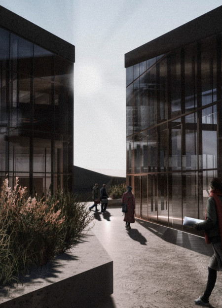 Museum focusing on volcanic education featuring cross-laminated timber and charred wooden shingles in a context-sensitive design