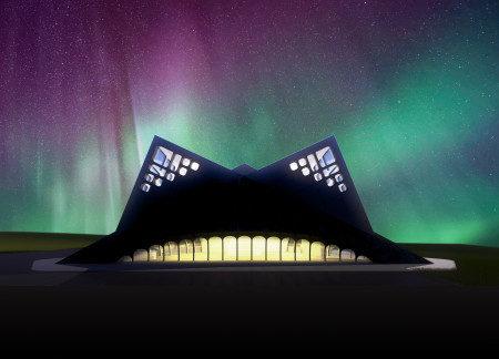 Basalt Facade and Cantilevered Roof Create a Connection to Iceland’s Volcanic Landscape