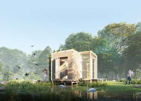 Residential Habitat Featuring Cross-Laminated Timber Panels and Charred Wooden Shingles for Sustainable Living