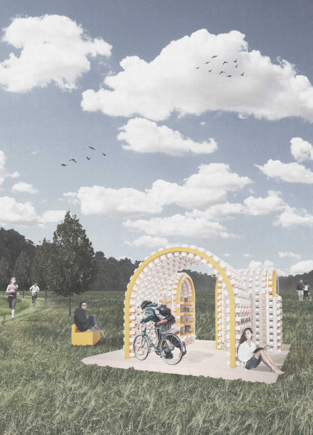 Charred Wooden Shingles and Biophilic Design in a Multifunctional Community Space