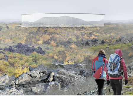 Circular Visitor Center Featuring Laminated Glass Overlooking Volcanic Terrain