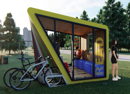 Sustainable Plywood Structure Featuring Integrated Solar Panels as a Community Reading Space