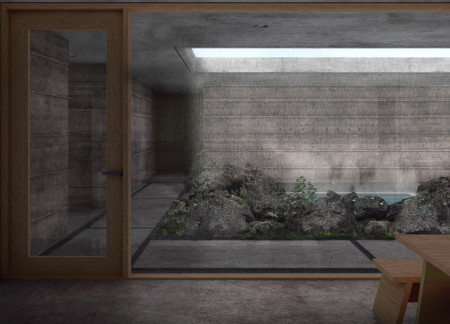 Rammed Earth Retreat Integrating Communal Bathing Within Volcanic Landscape  