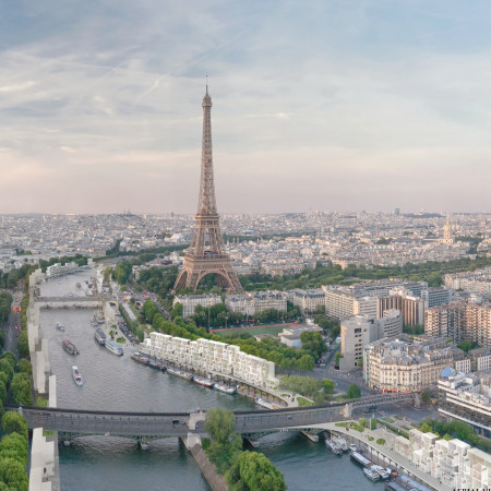 Elevated Limestone Facades with Communal Terraces Overlooking the Seine
